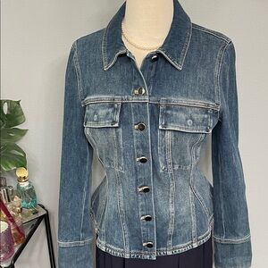 White House Black Market Denim Peplum Trucker Jacket size S
